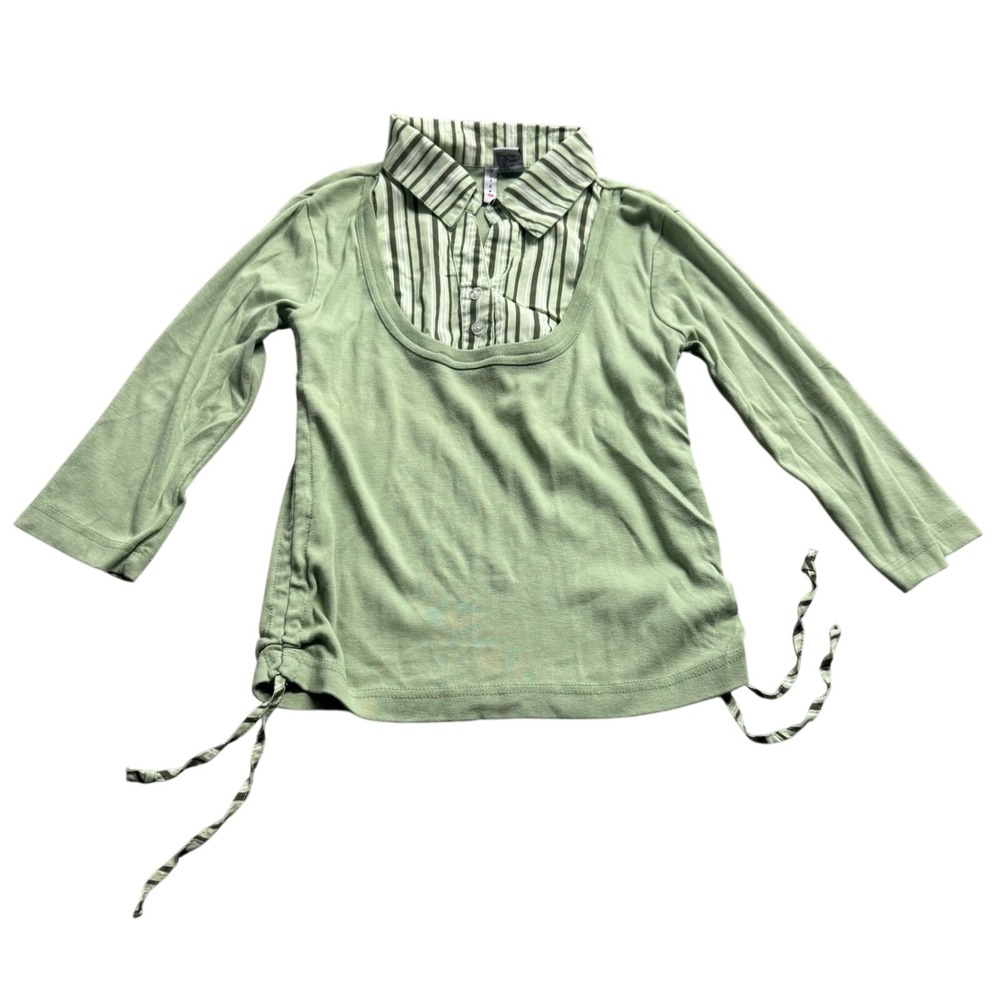 VTG Y2k Voice Retro Green Collared Sweater Top S/M Academia Ruched Rock Preppy